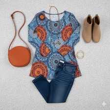 Popyoung Juniors Boho Blouse Size Large Multicolor