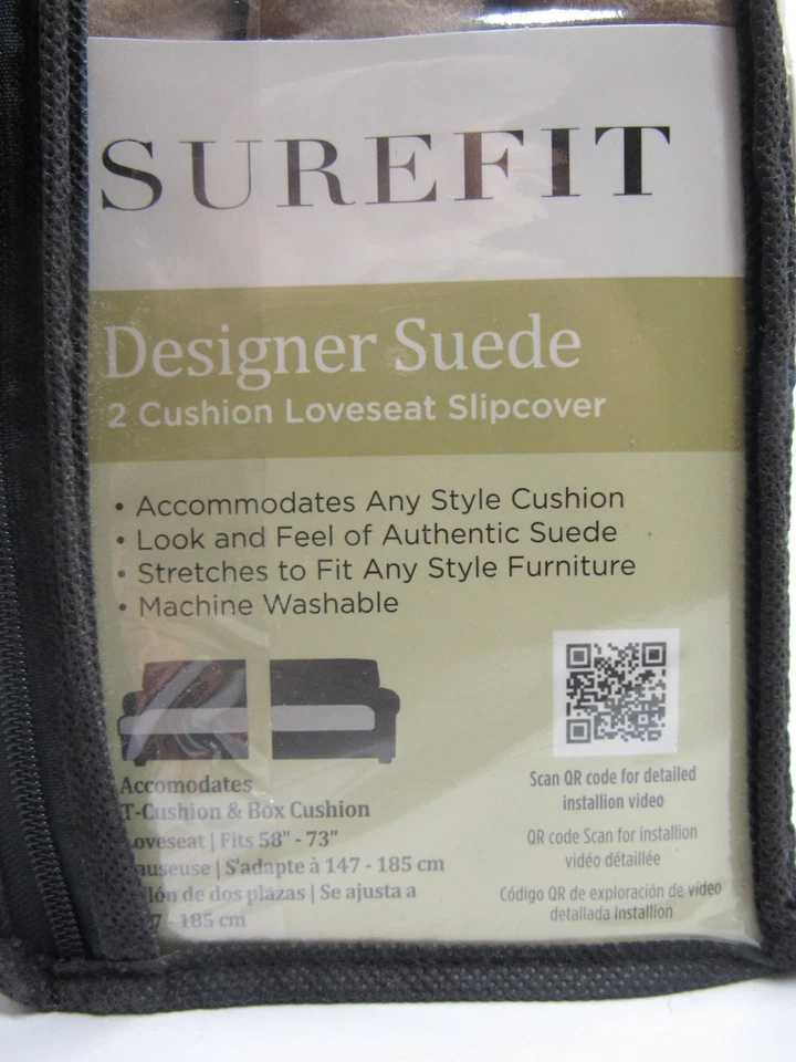 SureFit Designer Suede 2 Cushion Loveseat Slipcover Linen Stretch Universal Fit - Image 4 of 4