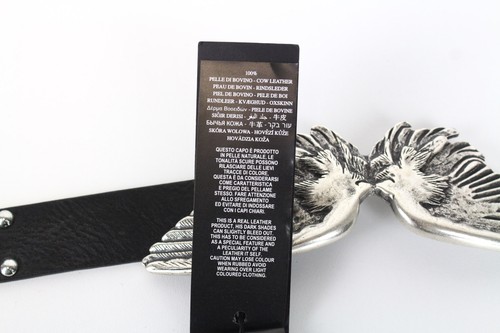 REPLAY Men Belt 75 cm Casual Black 100% Cow Leather Studs Wing Buckle - Picture 6 of 9