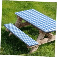 Picnic Table Cover And Bench Covers Fitted Tablecloth 96 Inches Blue White