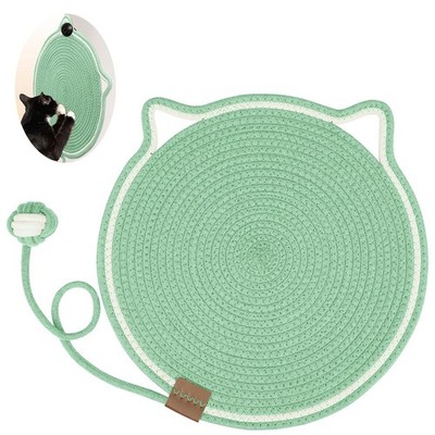 Natural Cotton Rope Cat Scratch Pad, 15.7'' Round Horizontal Floor Cat Scratc...