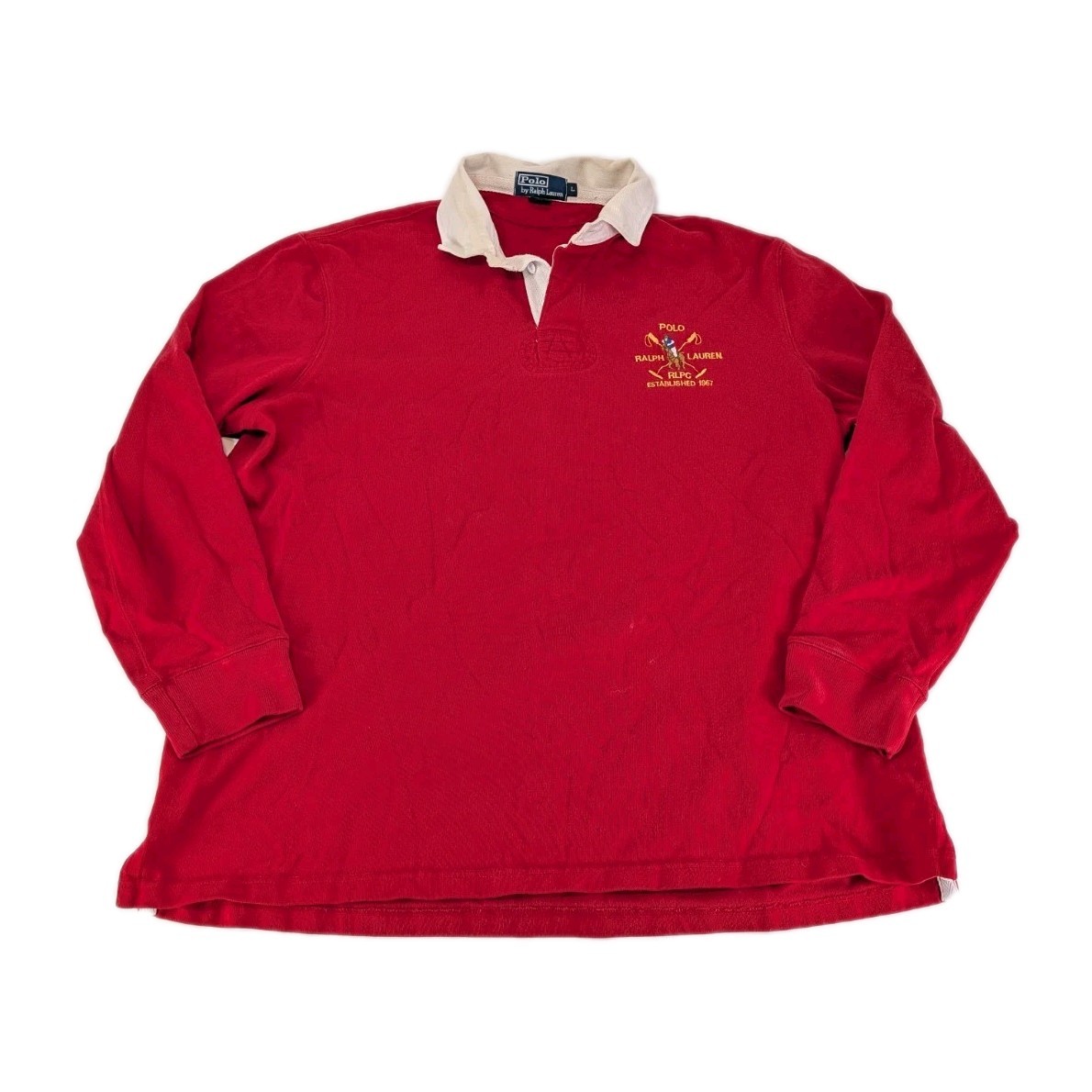 Vintage 90s Polo Ralph Lauren Rugby Shirt Mens Large Red Logo Long Sleeve