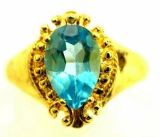 Ladies Pear Shape Blue Topaz Ring Vermeil Gold over Sterling Silver Size 7.5