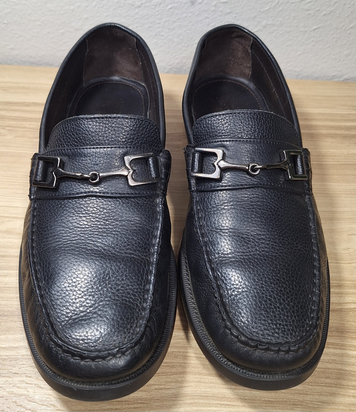 Bruno Magli Black Pebble Grain Leather Horsebit Loafers Italy Men's Shoes Size 9