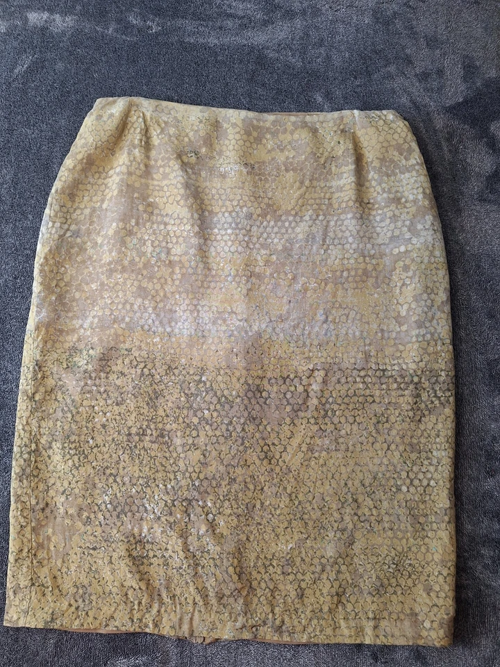 Falda midi recta mezcla seda Ann Klein para mujer 14 verde estampado serpiente dinero antiguo Foto 3 de 4