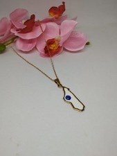 Pendentif  Pays carte de Madagascar en acier Doré Avec Collier 44cm pierre bleu