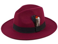 Classic Fedora Hats for Men  Women Wide Brim Felt Large-X-Large A-wine Red