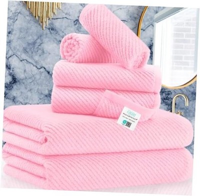Pink Towels - 100% Cotton, Soft, Quick Dry, 6PC Bathroom Towel Set Baby Pink
