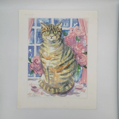 Farbenfroher Kunstdruck ''Tabby on a Windowsill'' von Linda Fay Powell