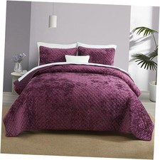 Velvet Bedspread Quilt Bedding Sets,Luxury Elegant Queen 90 by98inch Purple