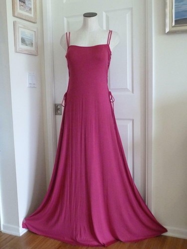 Maxi abito Rachel Pally hot fucsia jersey maglia sexy aperto cravatta laterale linea A ~ M ~ Usato in ottime condizioni - Foto 2 di 12