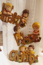 Vintage Burwood Wall Decor Set Faith Hope Charity Big Eyes Kids Kitsch 1970's 