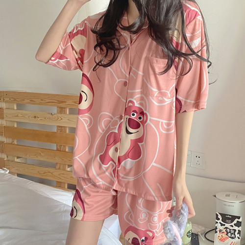 Pajamas Woman Summer Loose Short Sleeve Shorts Two Piece Suit Home Clothes - Bild 12 von 16