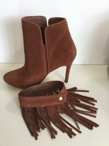 Women's June Ambrose Brown Leather Fringe Ankle Boots Size 8M #0187 - Picture 7 of 12