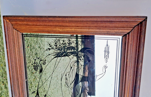 Vintage Mirror Art Aubrey Beardsley"Peacock Skirt" Art Noveau Icon 26x36cm 60's - Picture 8 of 8