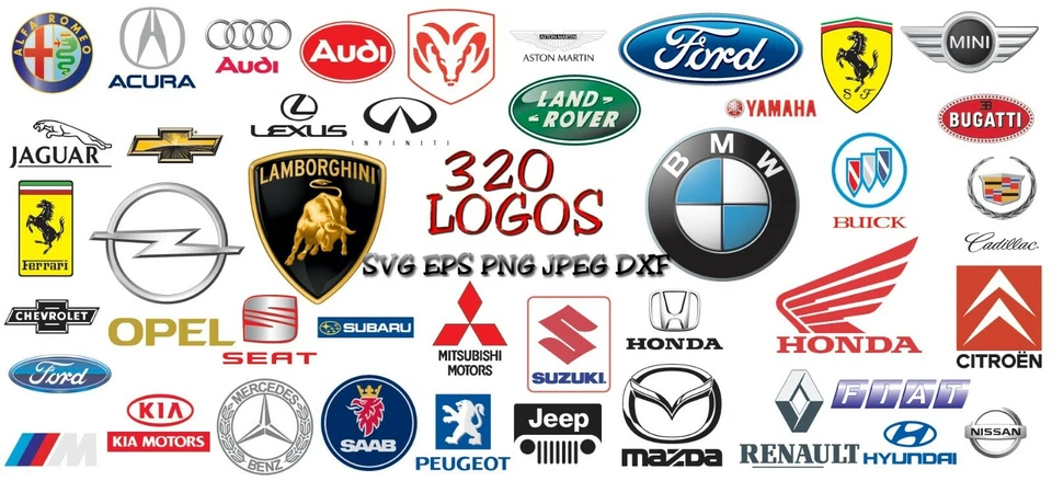 CAR BRANDS LOGOS, SVG, EPS, PNG, JPEG, OVER 320 DESIGNS BUNDLE, CUT FILES
