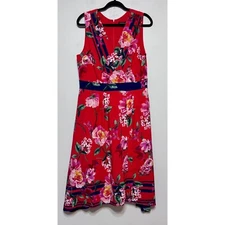 Chris McLaughlin Romantic Red Floral Dress Size 14 Cottage Luxe Feminine Office
