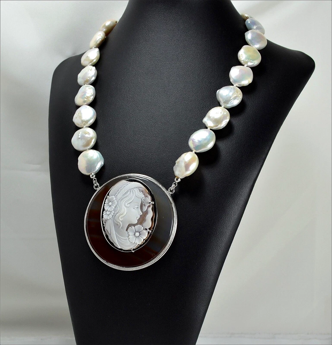 Collana vintage in argento sterling con perle galleggianti a più fili e perle coltivate d'acqua dolce con effetto illusionistico - Italia