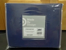 NEW Made By Design Easy Care 3 Piece Solid Duvet Cover Set   Full/Queen Navy