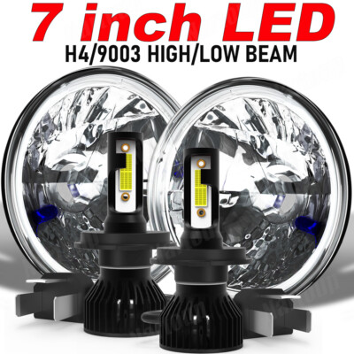 Pair 7'' inch Round Led Headlights Hi/Low Beam for Mack Granite CV713 Dump Trucks