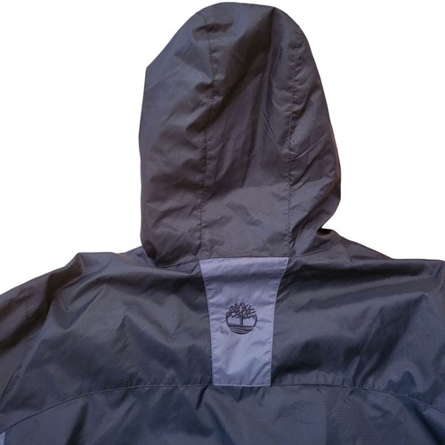 Timberland 2XL Black Gray Hooded Lightweight Waterproof Nylon Jacket Windbreaker - Picture 5 of 12