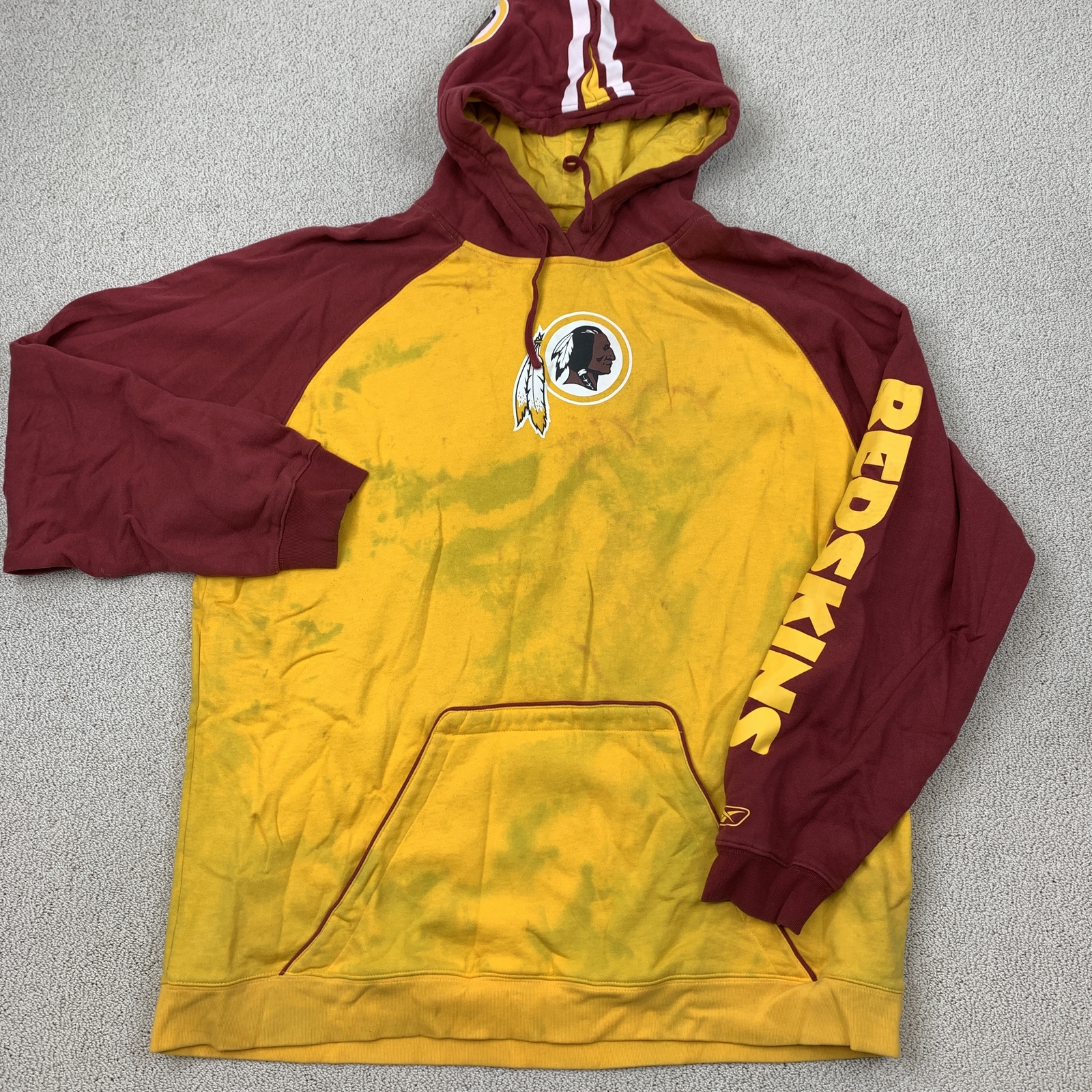 Reebok Redskins Hooded Sweatshirt Men's 2XL Burgundy Yellow