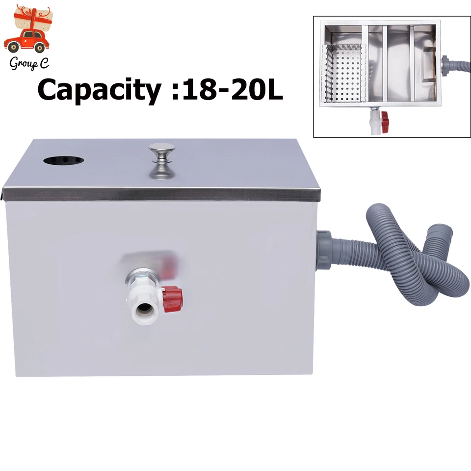 Trampa de grasa interceptora de grasa comercial de acero inoxidable debajo del fregadero trampa de grasa EE. UU. Foto 2 de 4