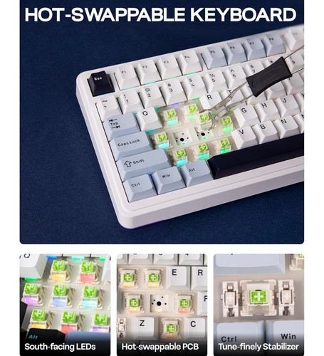Clavier mécanique sans fil tri-mode, montage joint, bouton, côté RGB et rétroéclairé - Photo 7/10