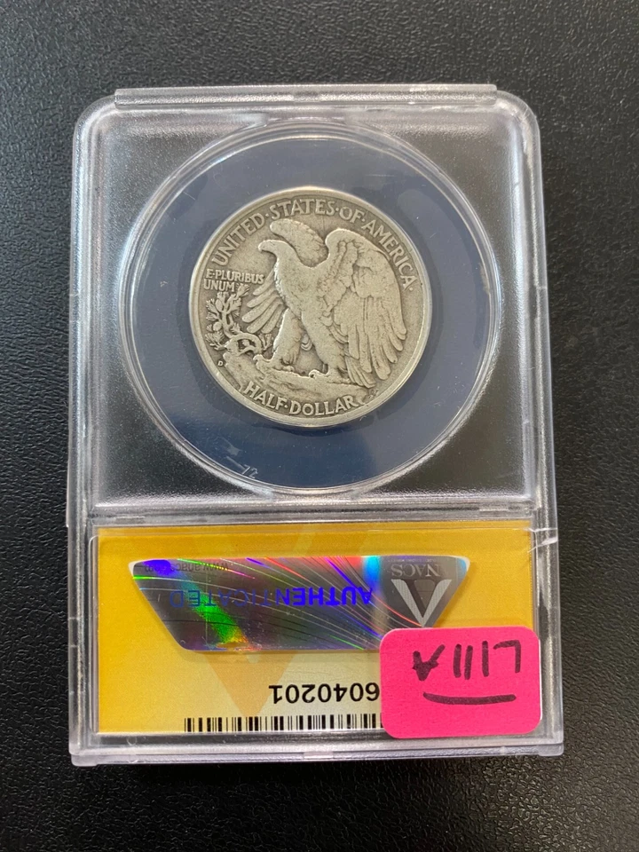 1938 D WALKING LIBERTY HALF DOLLAR ANACS F-12 - KEY DATE - CERTIFIED SLAB - 50C - Image 2 of 2