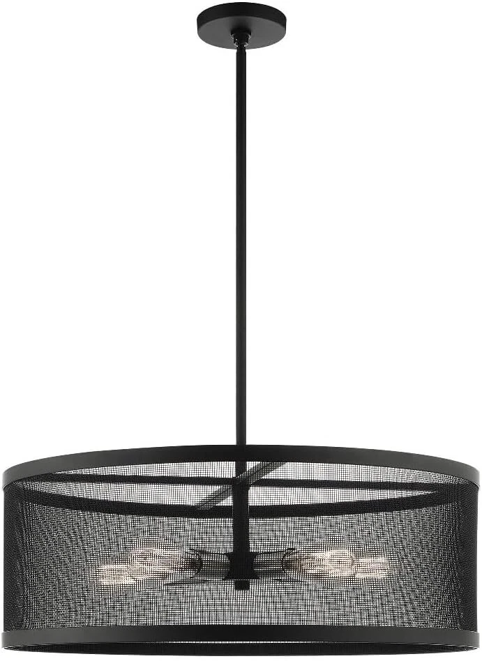 Lámpara de araña industrial Livex Lighting 46215-04 negra con detalles de níquel cepillado Foto 2 de 3