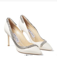 NIB 100 AUTH Jimmy Choo Romy 85 Crystal Embellished Leather Pumps 1895 Sz 36