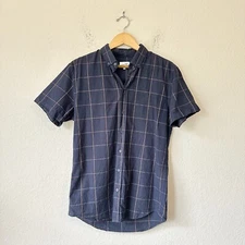 FRANK & OAK Shirt Mens Sz M Black Check Windowpane Button-Up Short Sleeve Preppy