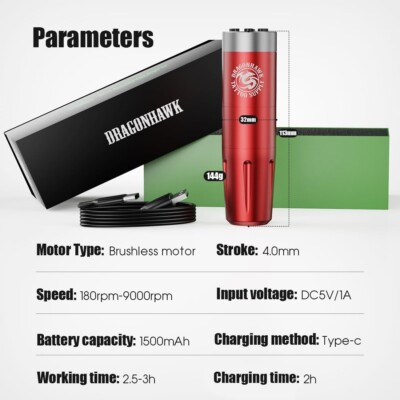 DRAGONHAWK タトゥーマシン　限定　美品 Dragonhawk X8 Wireless Tattoo Pen Machine Gun, 180-9000 Rpm Speed