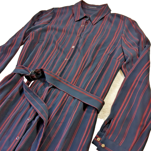 Elie Tahari Margola Shirtdress Dress M Belted Fall Career Elegant Navy CN073609