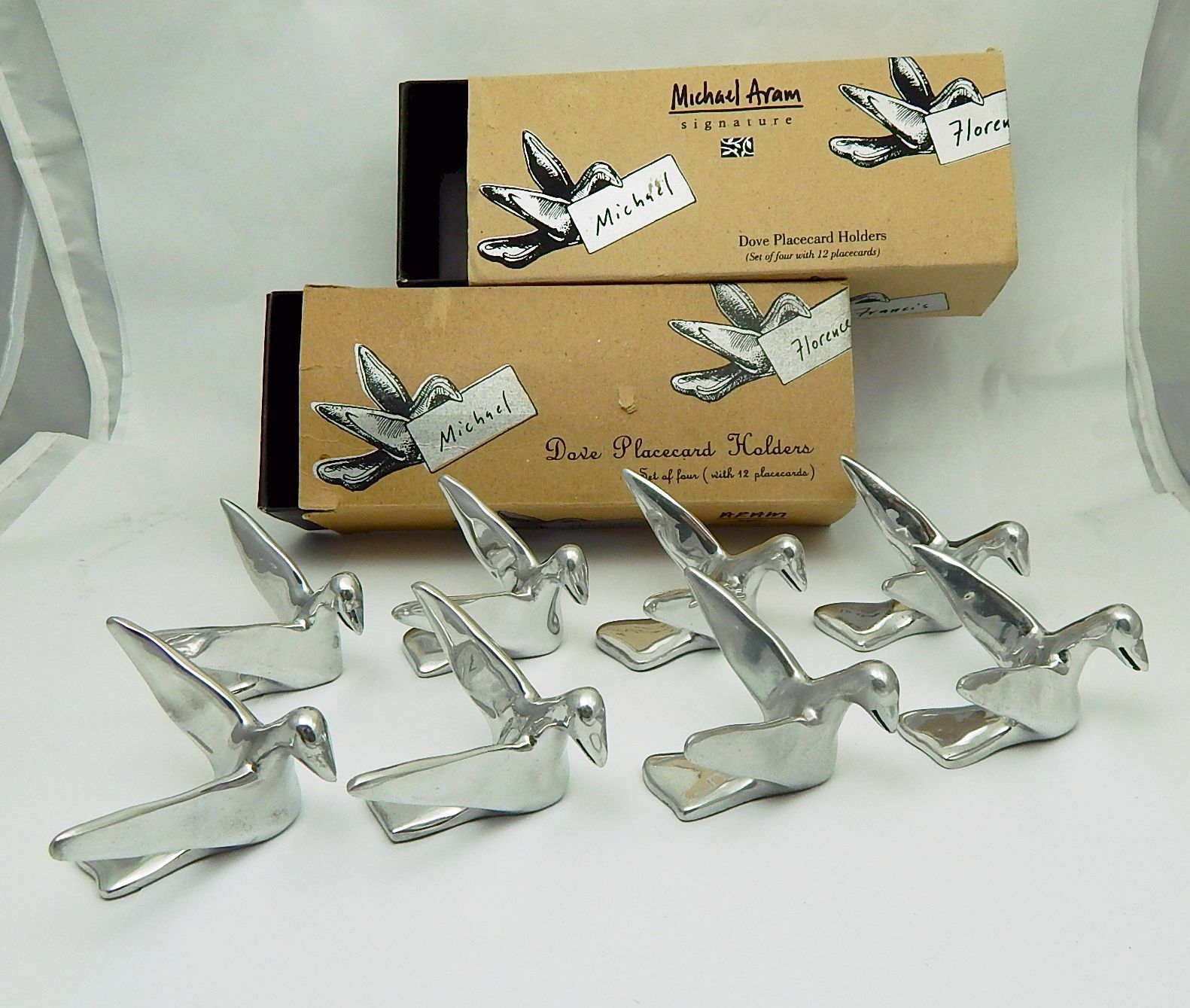 Michael Aram 8 Dove Placecard Holders w/Boxes (no placecards)
