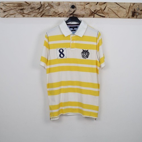 Polo TOMMY HILFIGER SLIM FIT Talla XL Usado (SA766) Amarillo Y Blanco Unisex