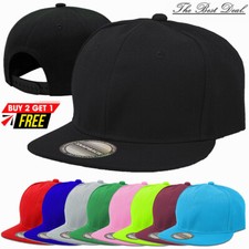 Mens Snapback Hat Classic Hip Hop Style Flat Brim Baseball Cap Solid Plain Caps