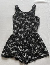 So Girl Romper/Jumpsuit Shorts Black w/Palm Trees Size L 10/12