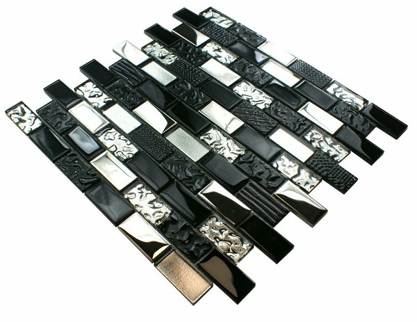 "Glasmosaik, Mosaik Fliesen, Badezzimer Mosaik , \"Volcano Gris\" Schwarz Mosaik"-image