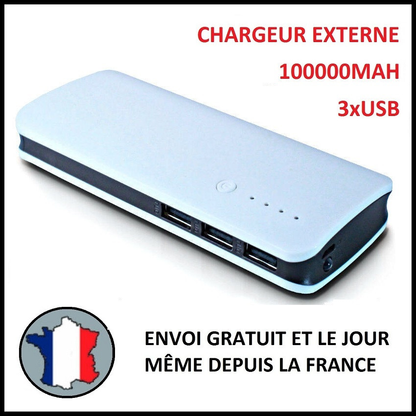 Powerbank 100000mAh voyage : chargeur nomade 3 ports USB pour tablette