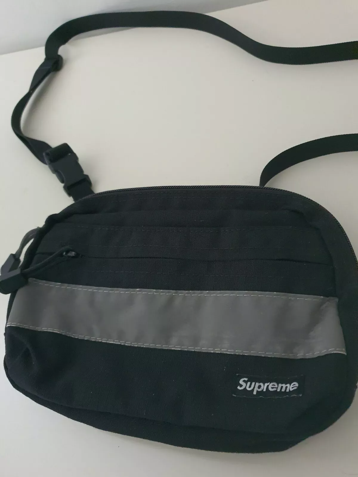 FW14 Supreme Hi Vis Sac Bandoulière Noir Cordura Tissu Boîte Logo Réfléchissant Rare
