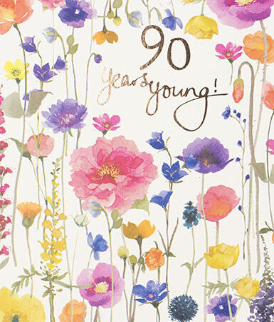 Beautiful Blooming Flowers 90th Birthday Card - 90 Years Young Greeting Card - Picture 1 of 1