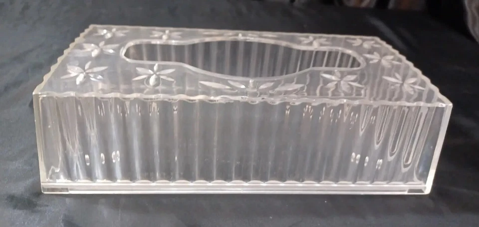 Cubierta de caja de pañuelos Lucite vintage flores transparentes atómicas mediados de siglo MCM Foto 3 de 4