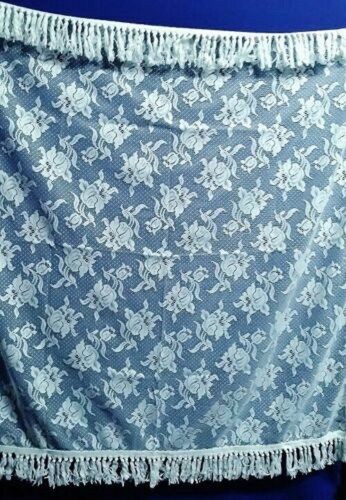 Lace Throw 58" X 54" Tablecloth Topper Rose with Fringe Livingroom Bedroom - Picture 3 of 6