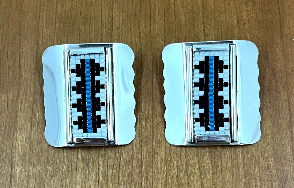 Native America Navajo Sterling Rug Pattern Earrings By Wilton Carviso (d.) - Image 2 of 4