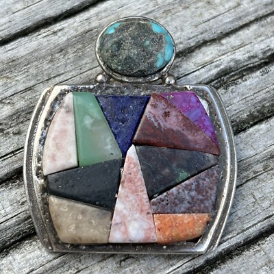 Bennard & Frances Dallasvuyaoma Pima Hopi Sterling Silver Gemstone Pendant 14