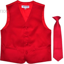 New Kids Boys Formal Tuxedo Vest Necktie Red US Sizes 2-14 Wedding Party