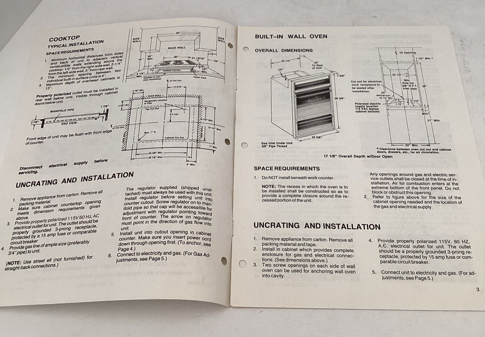 VTG 1984 Maytag Gas Cooktop Built In Wall Oven Manual user's Guide
