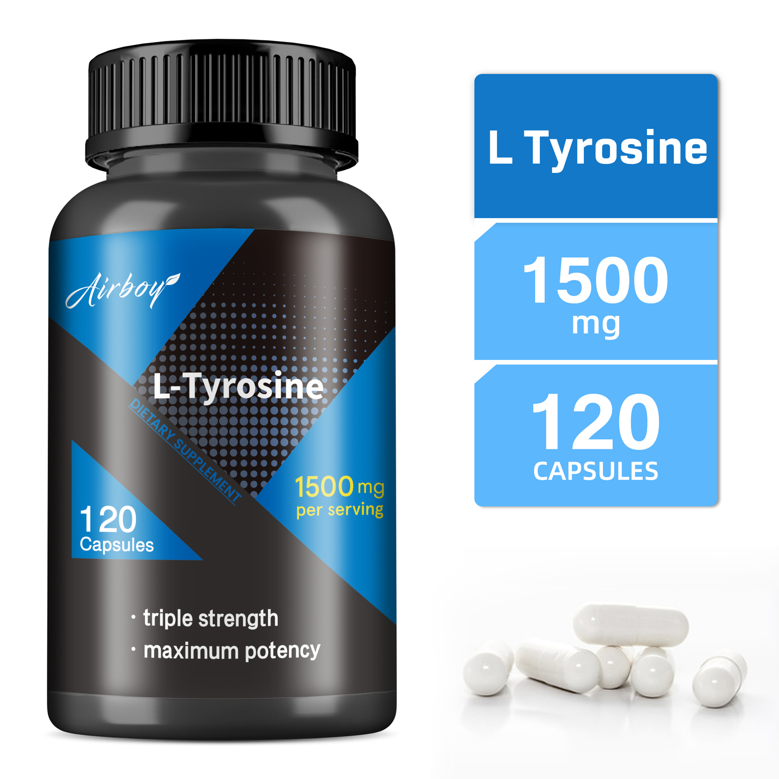 L-Tyrosine 1500mg - Brain Health Memory & Cognitive Support, Alertness, Non-GMO