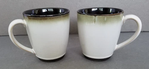 2 Sango Nova Black 4932 12 oz 4" Coffee Mugs Grayish White MINT